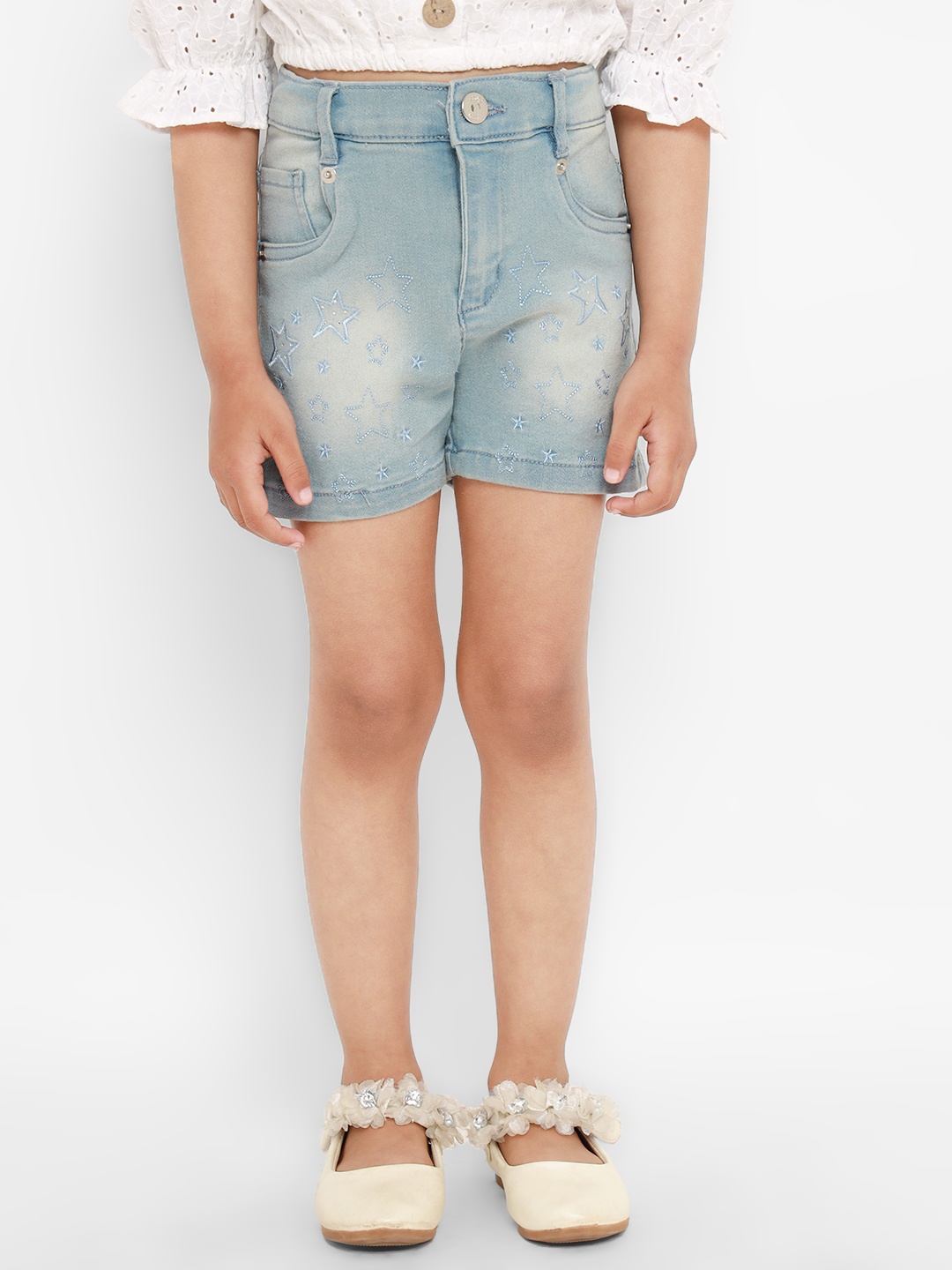 

Nauti Nati Girls Blue Washed Regular Fit Denim Shorts