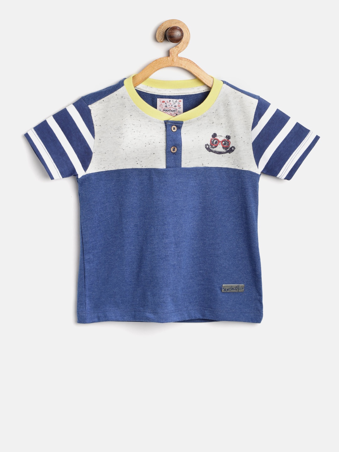 

Nauti Nati Boys Navy & Grey Melange Colourblocked Henley Neck T-shirt, Navy blue
