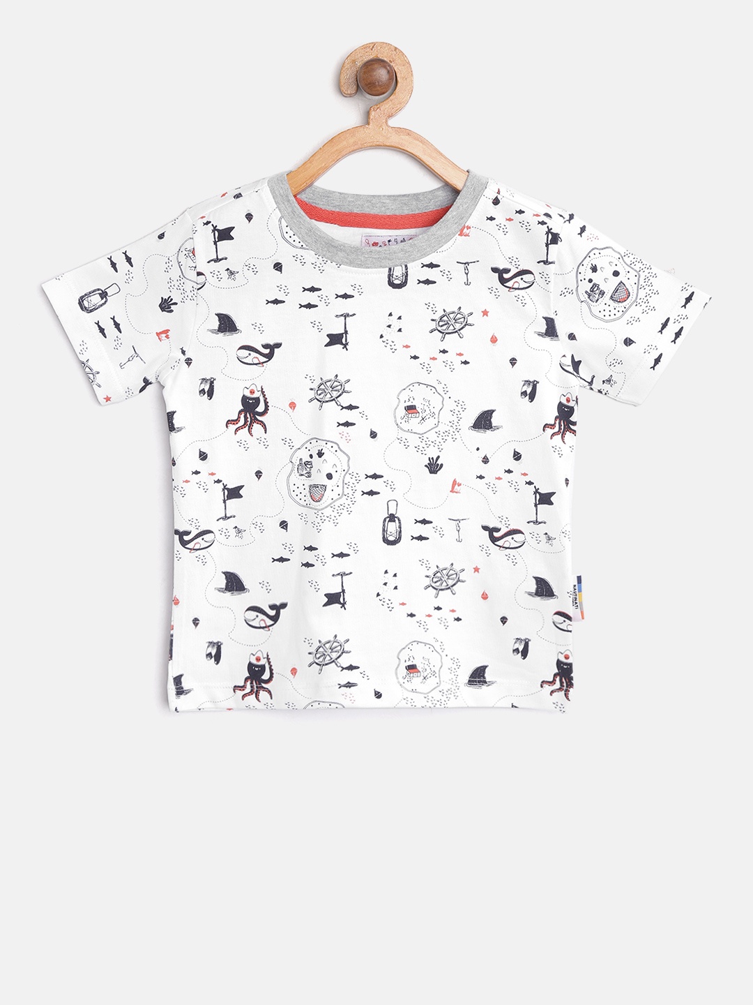 

Nauti Nati Boys White & Black Printed Round Neck T-shirt