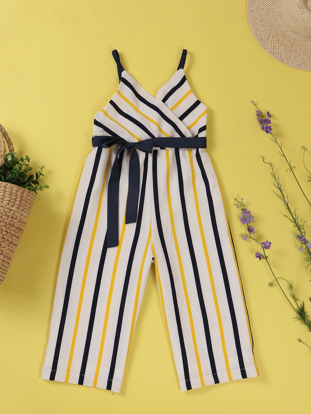 

Nauti Nati Girls White & Navy Striped Basic Jumpsuit