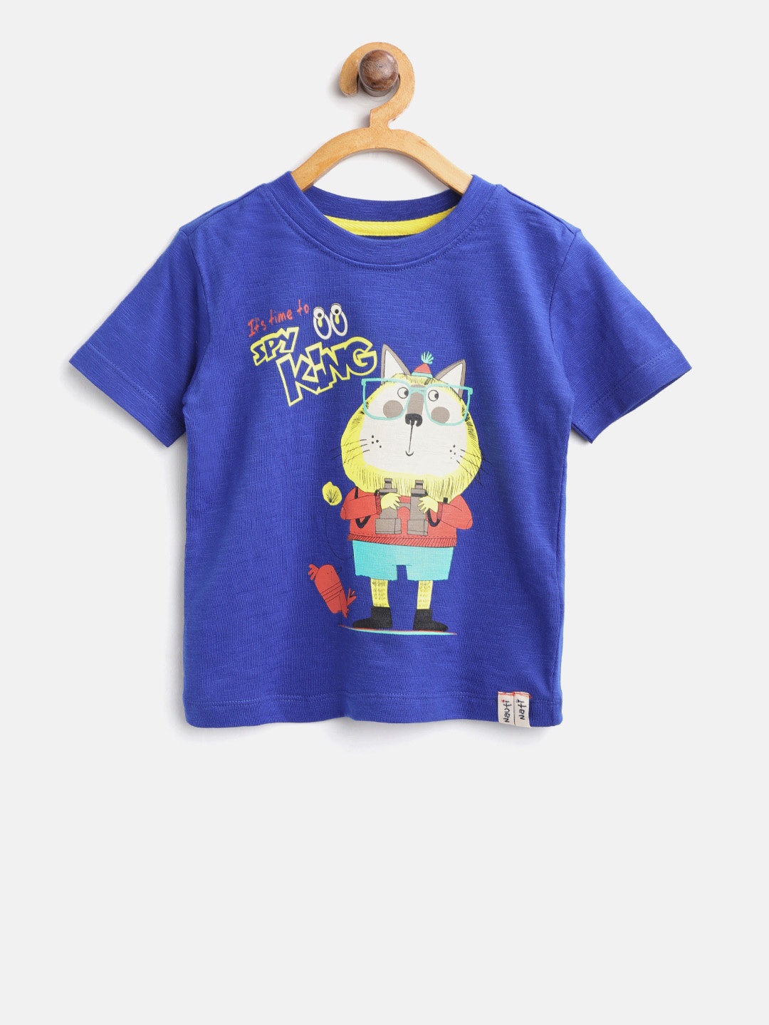 

Nauti Nati Boys Blue Printed Round Neck Pure Cotton T-shirt