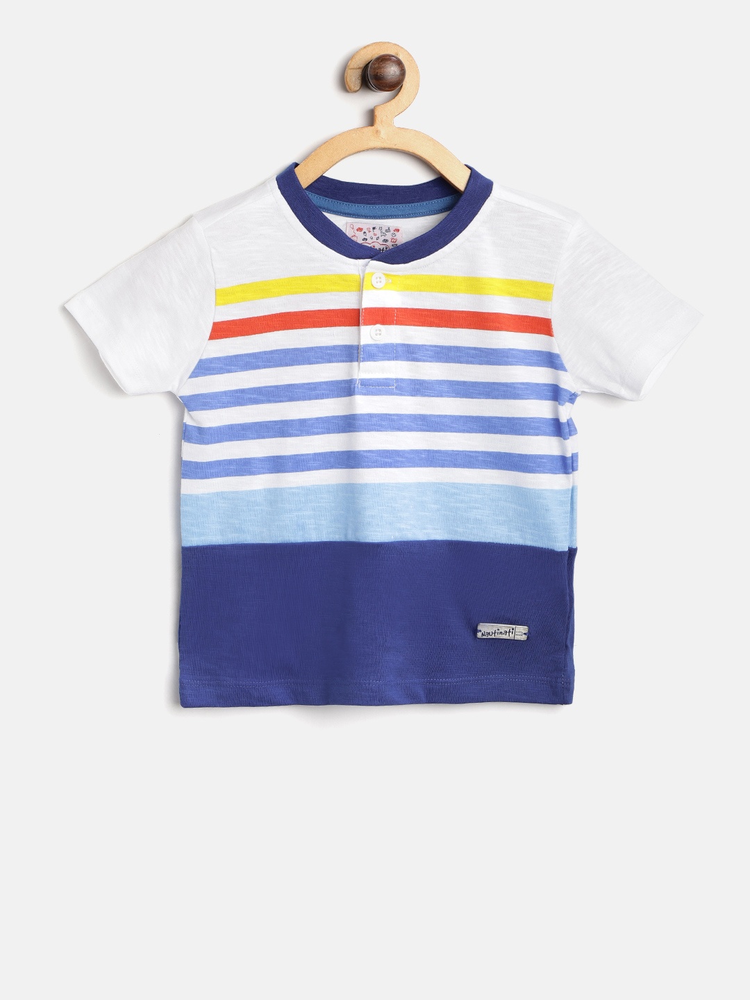 

Nauti Nati Boys White Striped Henley Neck T-shirt