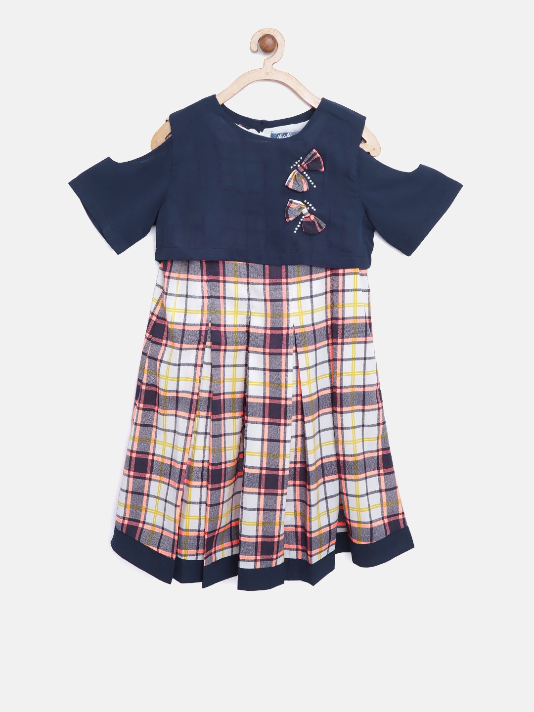 

Nauti Nati Girls Off-White & Navy Blue Checked A-Line Dress