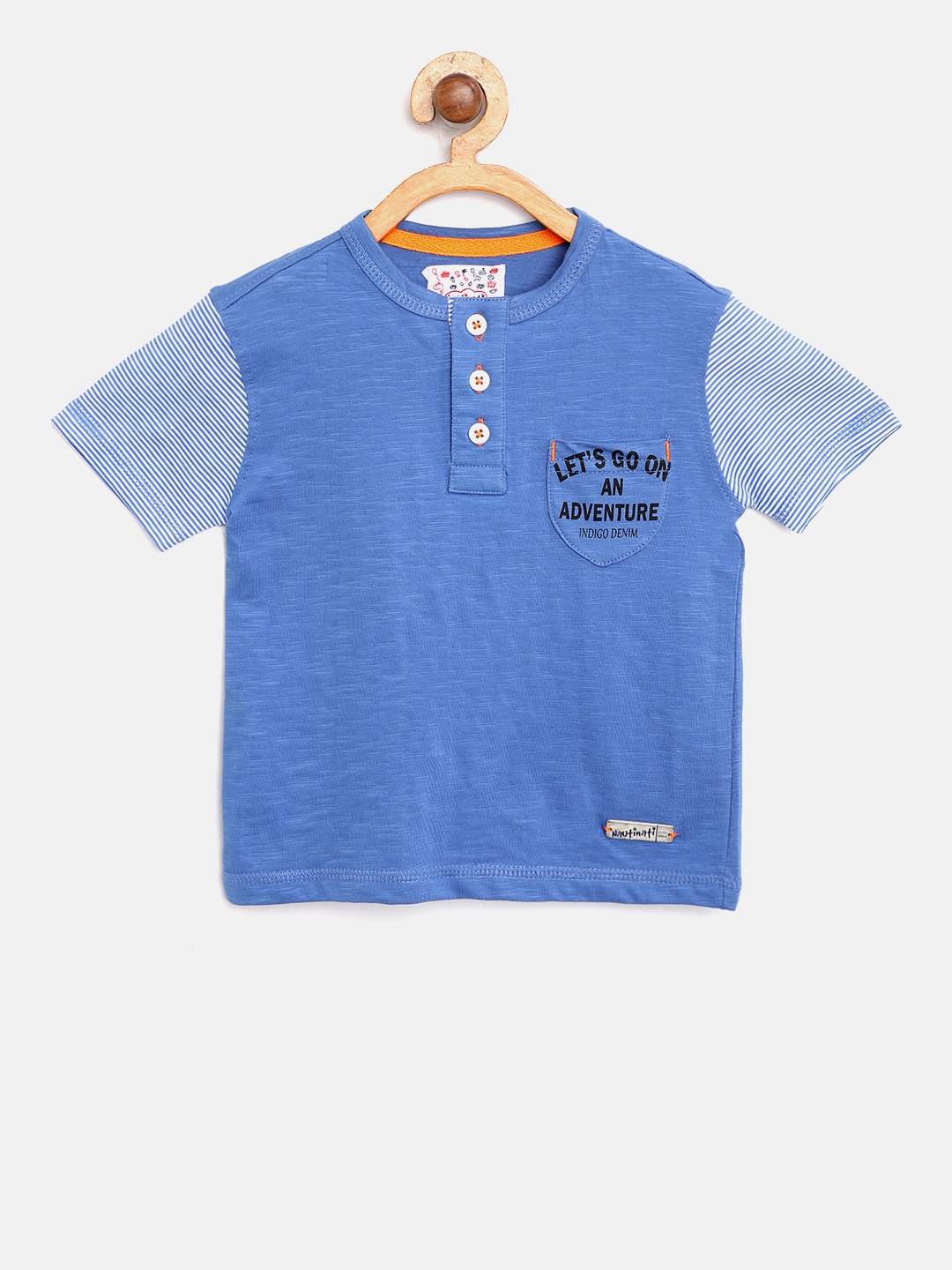 

Nauti Nati Boys Blue Solid Henley Neck T-shirt