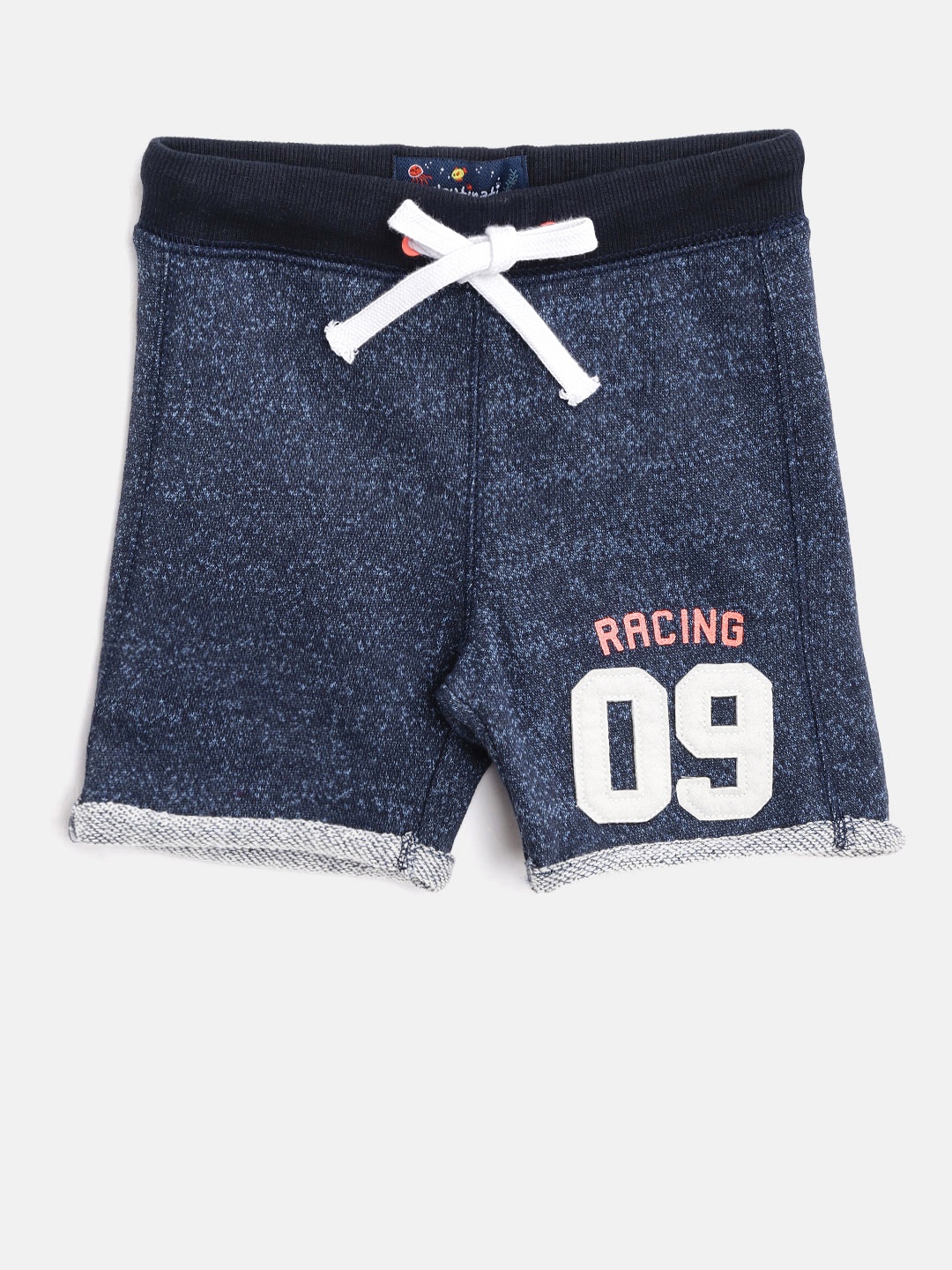 

Nauti Nati Boys Navy Blue Self Design Regular Shorts with Applique Detail