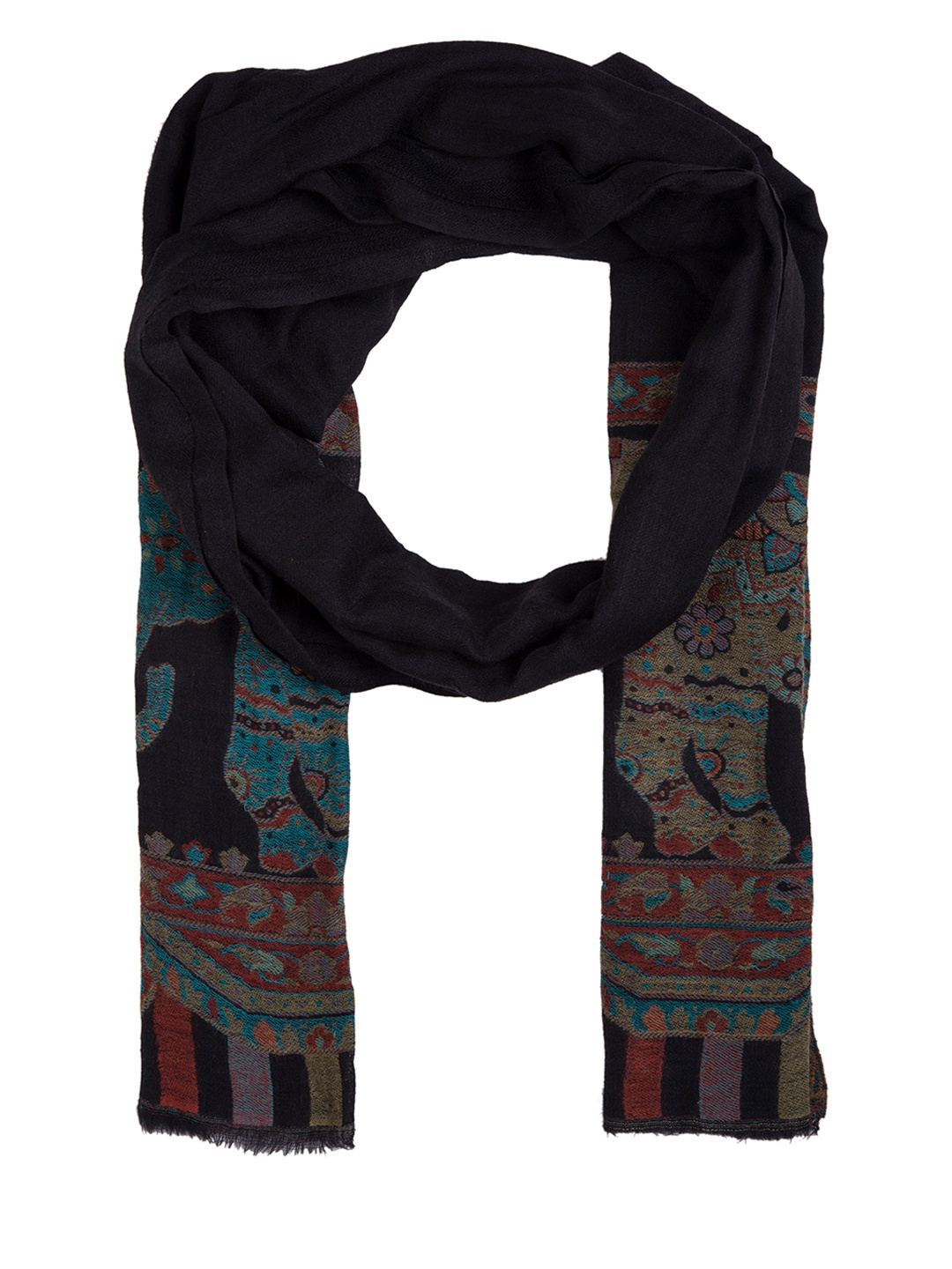 

SHINGORA Women Black & Blue Woollen Woven Design Stole