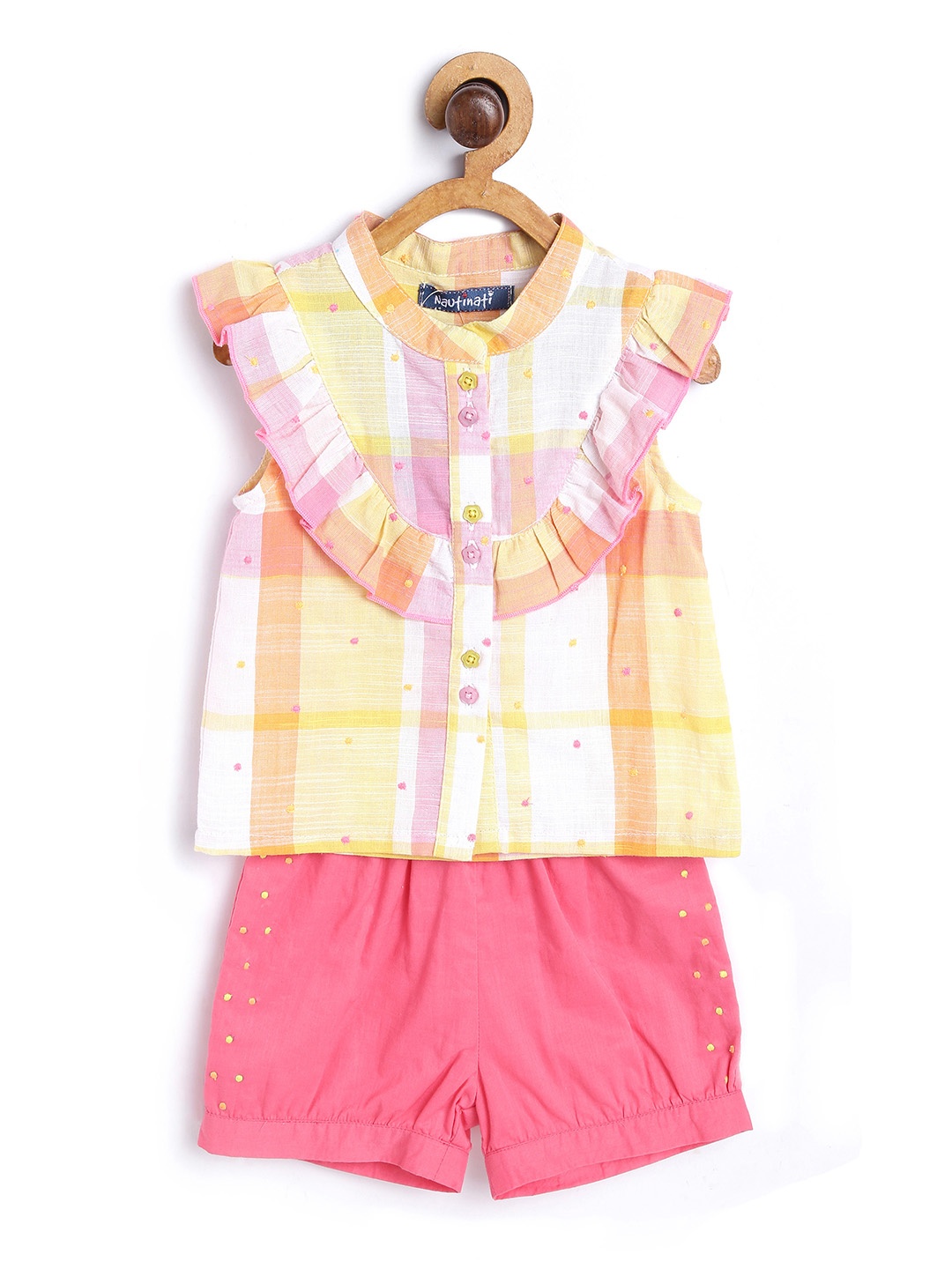 

Nauti Nati Girls Yellow & Pink Checked Top with Shorts