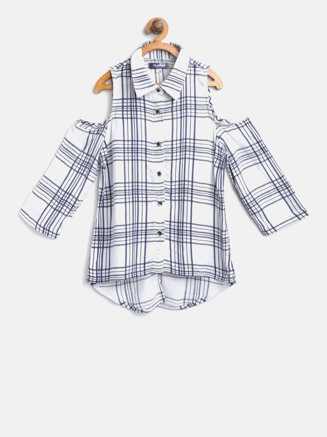

Nauti Nati Girls Off-White & Navy Blue Regular Fit Checked High-Low Casual Shirt