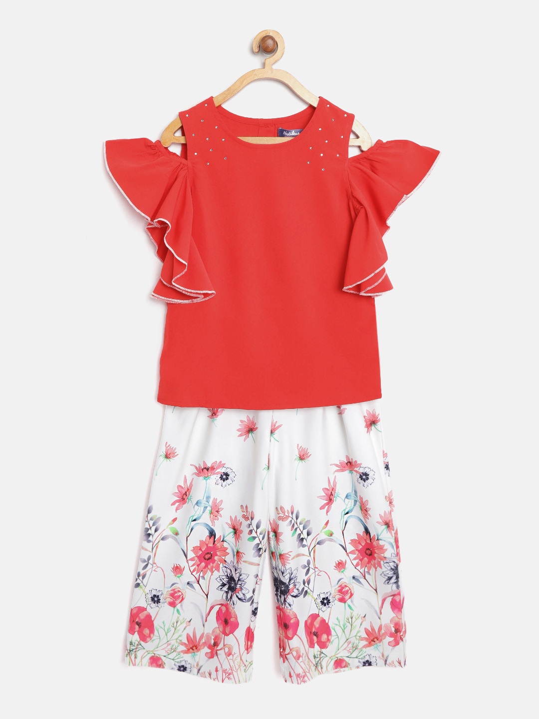

Nauti Nati Girls Red & White Solid Top with Palazzos