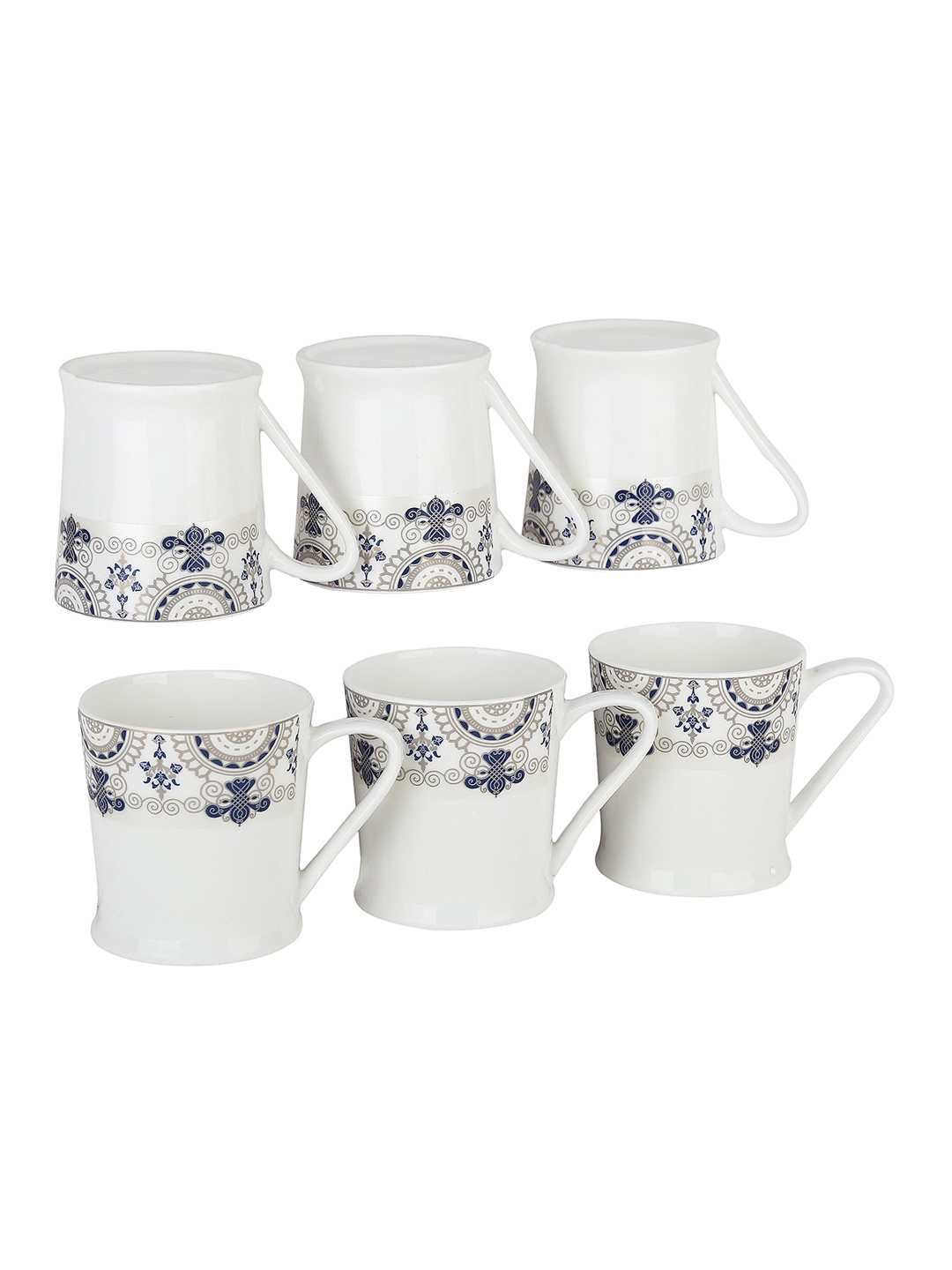 

Femora Set Of 6 Printed Bone China Cups 210 ml, White