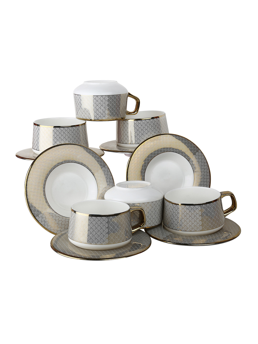 

Femora White & Grey 12-Pieces Textured Bone China Cups and Saucers Set