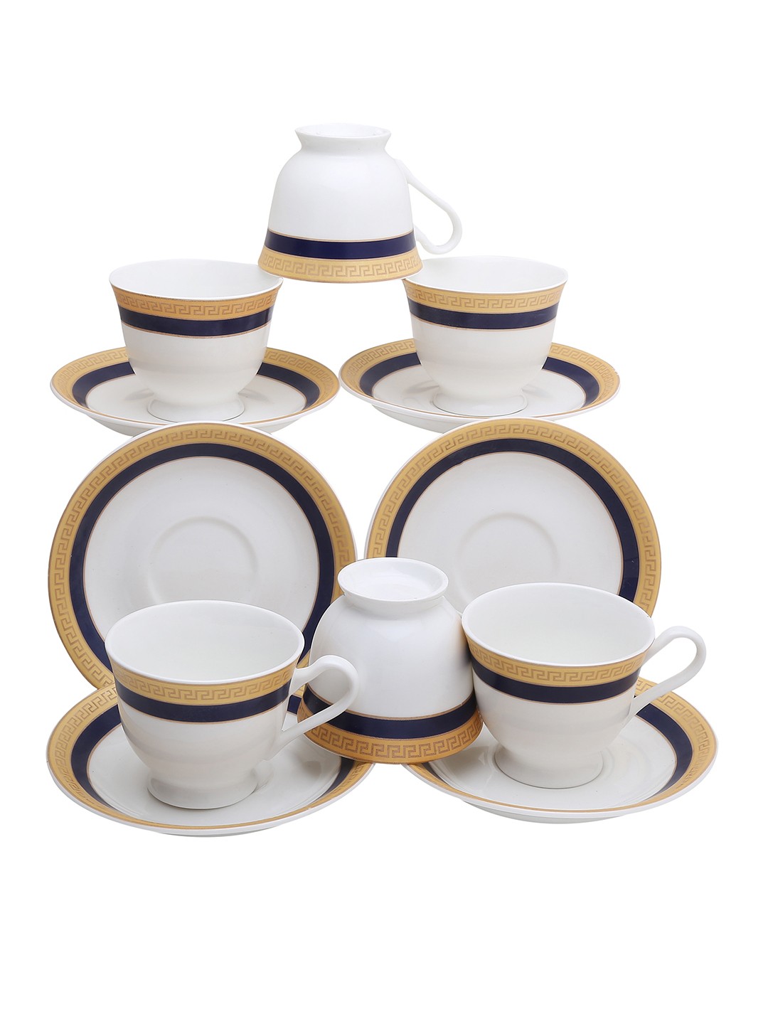 

Femora Set Of 12 Printed Bone China Cups and Saucers Set, White