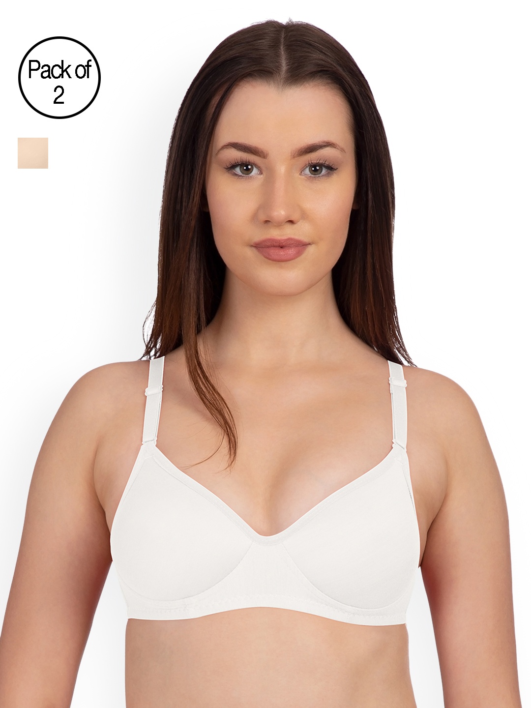 

KOMLI Set Of 2 Solid Non-Wired Heavily Padded T-shirt Bra K9555-2PC-OFFW, Off white