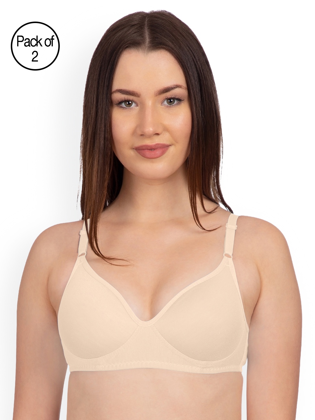 

KOMLI Set Of 2 Solid Non-Wired Heavily Padded T-shirt Bra K9555-2PC-SK, Beige