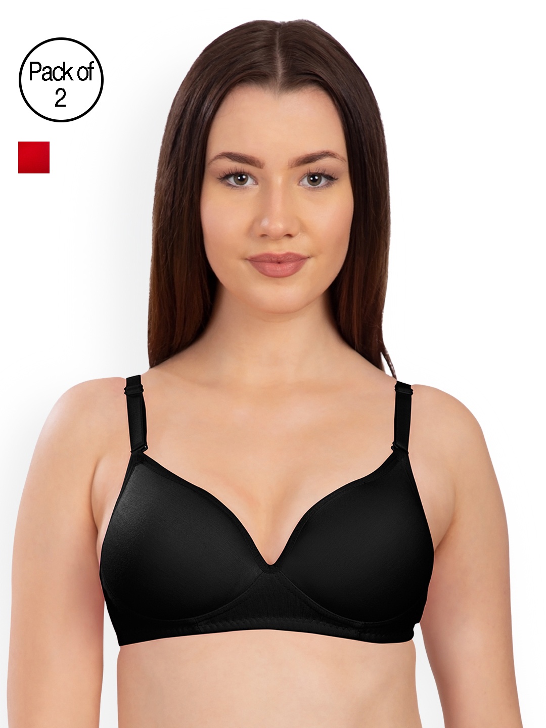 

Komli Pack of 2 Non-Wired Heavily Padded T-shirt Bras K915-2PC-BL-RD, Black