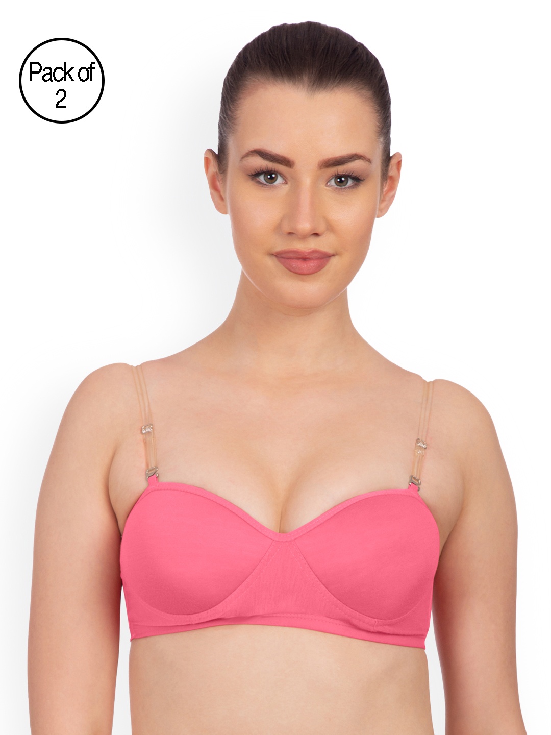 

Komli Pack of 2 Non-Wired Heavily Padded Demi Bras K9412-2PC-BPK, Pink