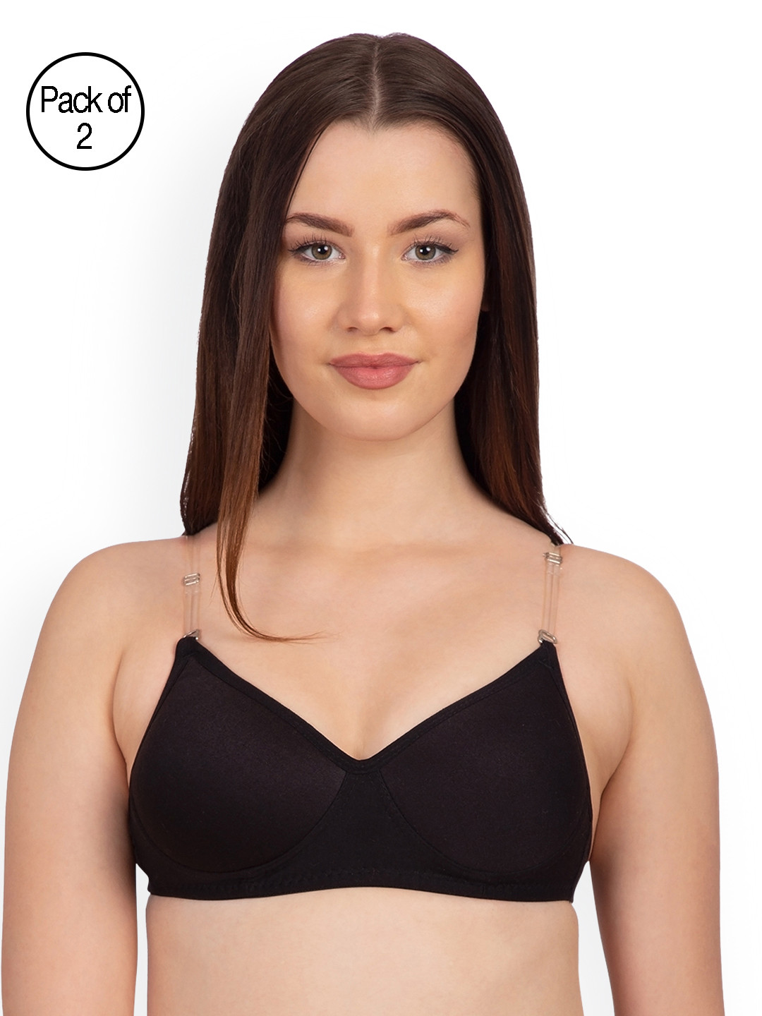 

Komli Pack of 2 Non-Wired Heavily Padded T-shirt Bras K9515-2PC-BL, Black
