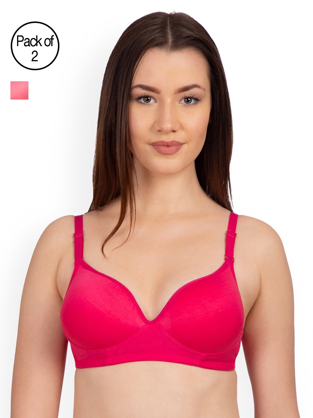 

Komli Pack of 2 Non-Wired Heavily Padded T-shirt Bras K915-2PC-DPK, Pink
