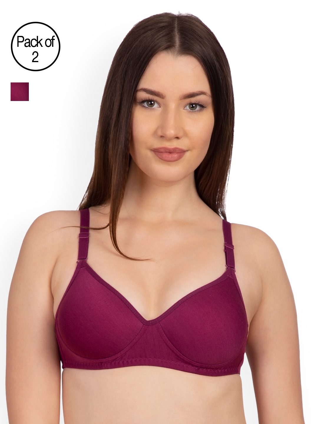 

KOMLI Set Of 2 Solid Non-Wired Heavily Padded T-shirt Bra K9555-2PC-MG, Magenta