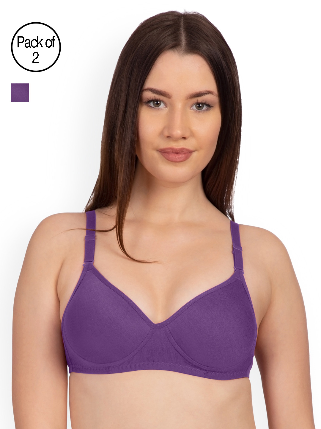 

KOMLI Set Of 2 Solid Non-Wired Heavily Padded T-shirt Bra K9555-2PC-DPR, Purple