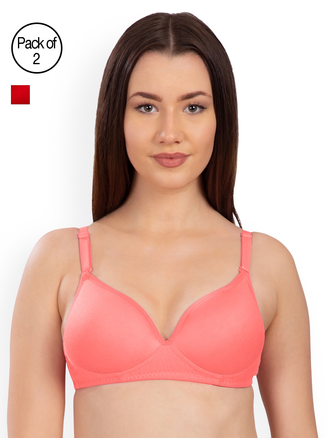 

Komli Pack of 2 Non-Wired Heavily Padded T-shirt Bras K915-2PC-CRL-RD, Coral