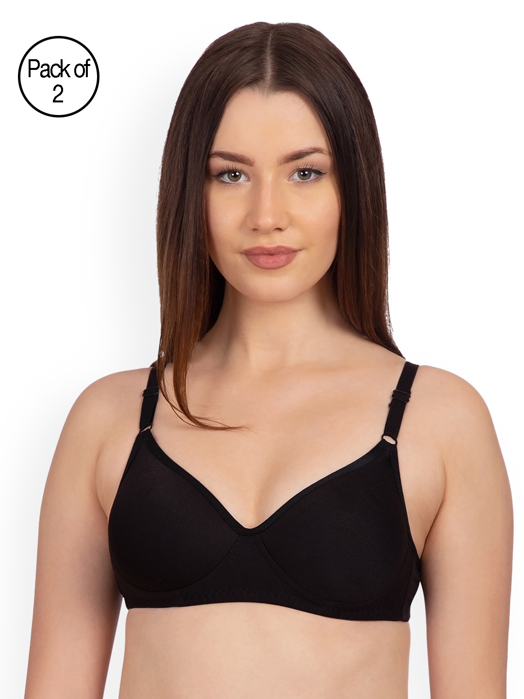 

Komli Pack of 2 Non-Wired Heavily Padded T-shirt Bras K9511-2PC-BL, Black