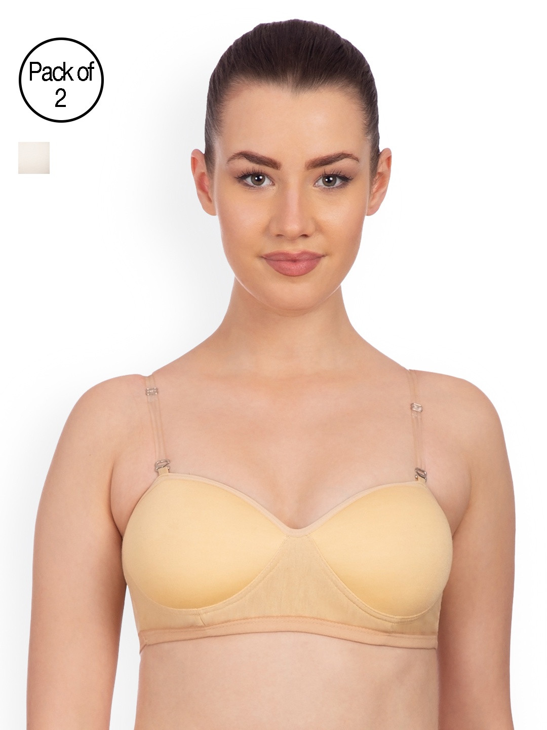 

Komli Pack of 2 Non-Wired Heavily Padded Demi Bras K9412-2PC-SK-OFFW, Beige