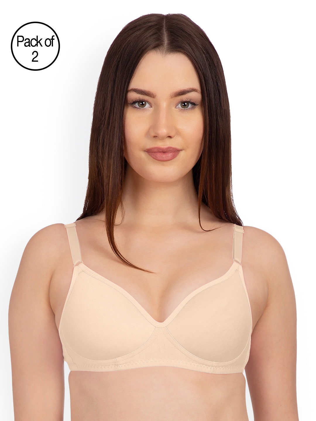 

Komli Pack of 2 Non-Wired Lightly Padded T-shirt Bras K9511, Beige