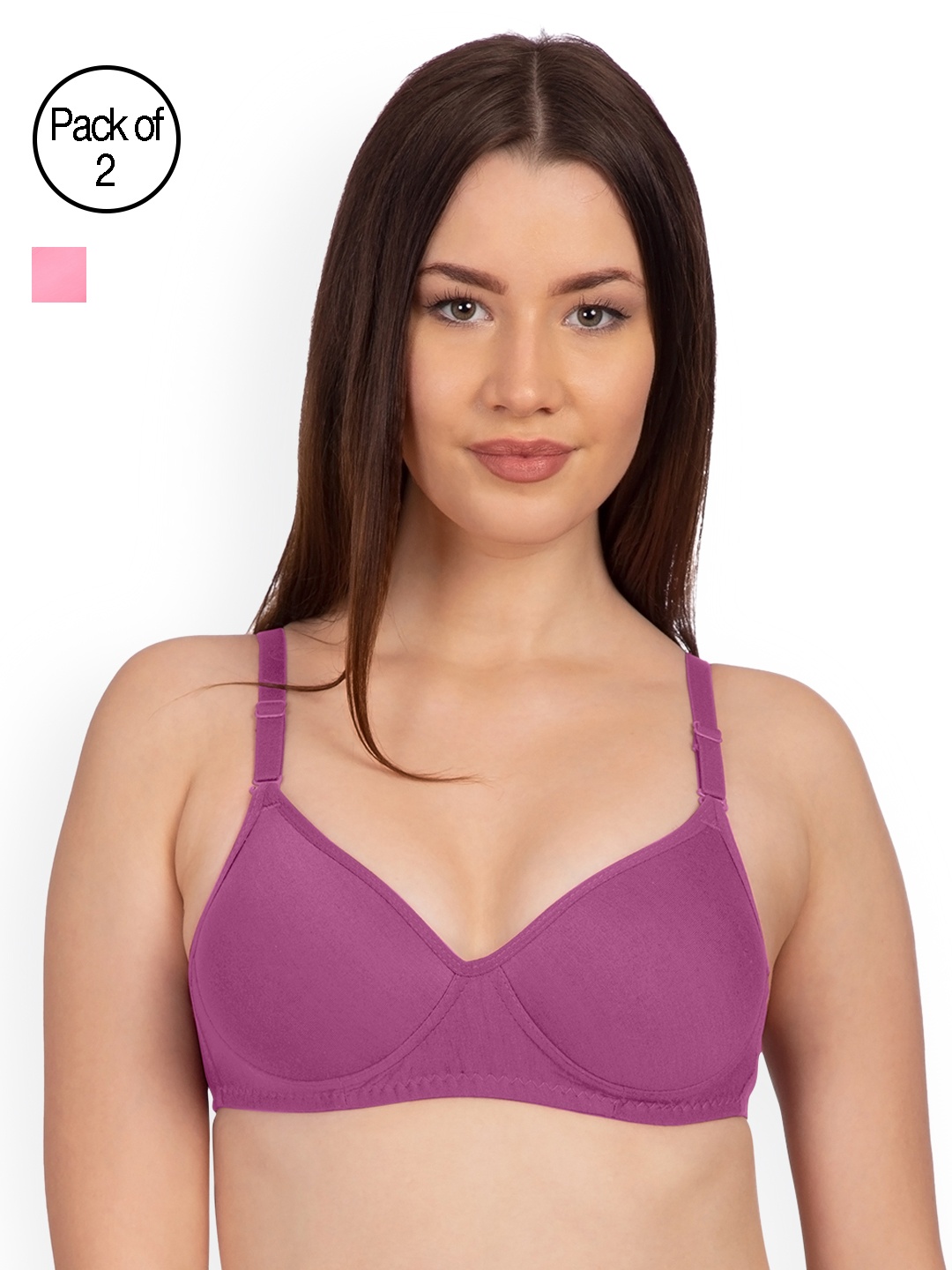 

KOMLI Set Of 2 Solid Non-Wired Heavily Padded T-shirt Bra K9555-2PC-MV-BPK, Mauve