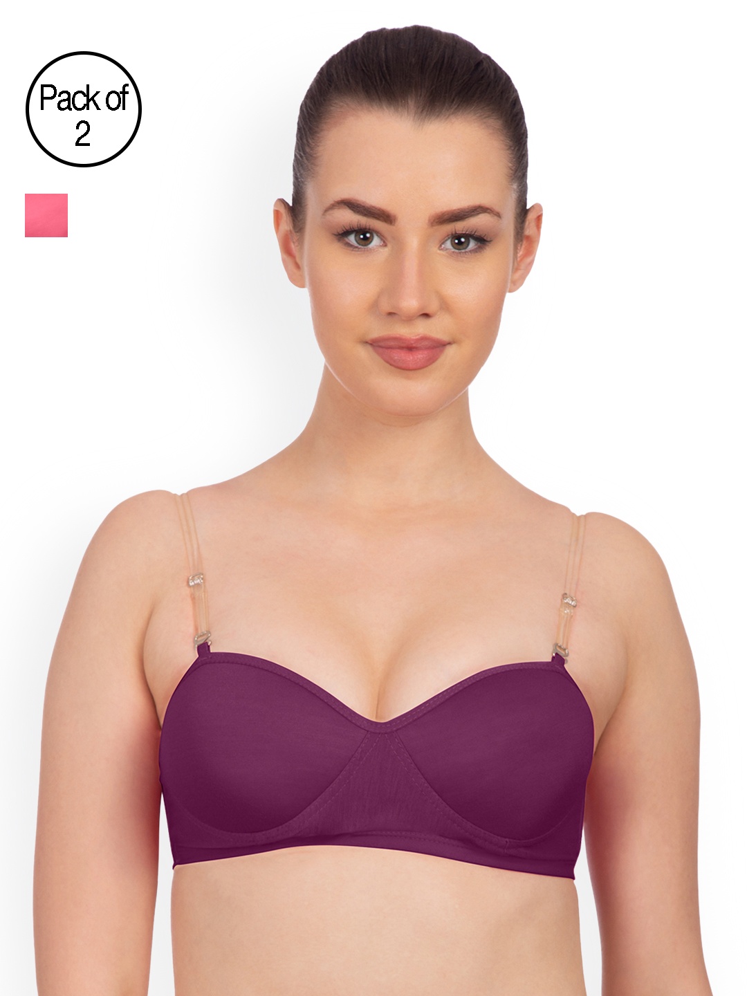 

Komli Pack of 2 Non-Wired Heavily Padded Demi Bras K9412-2PC-MG-BPK, Magenta