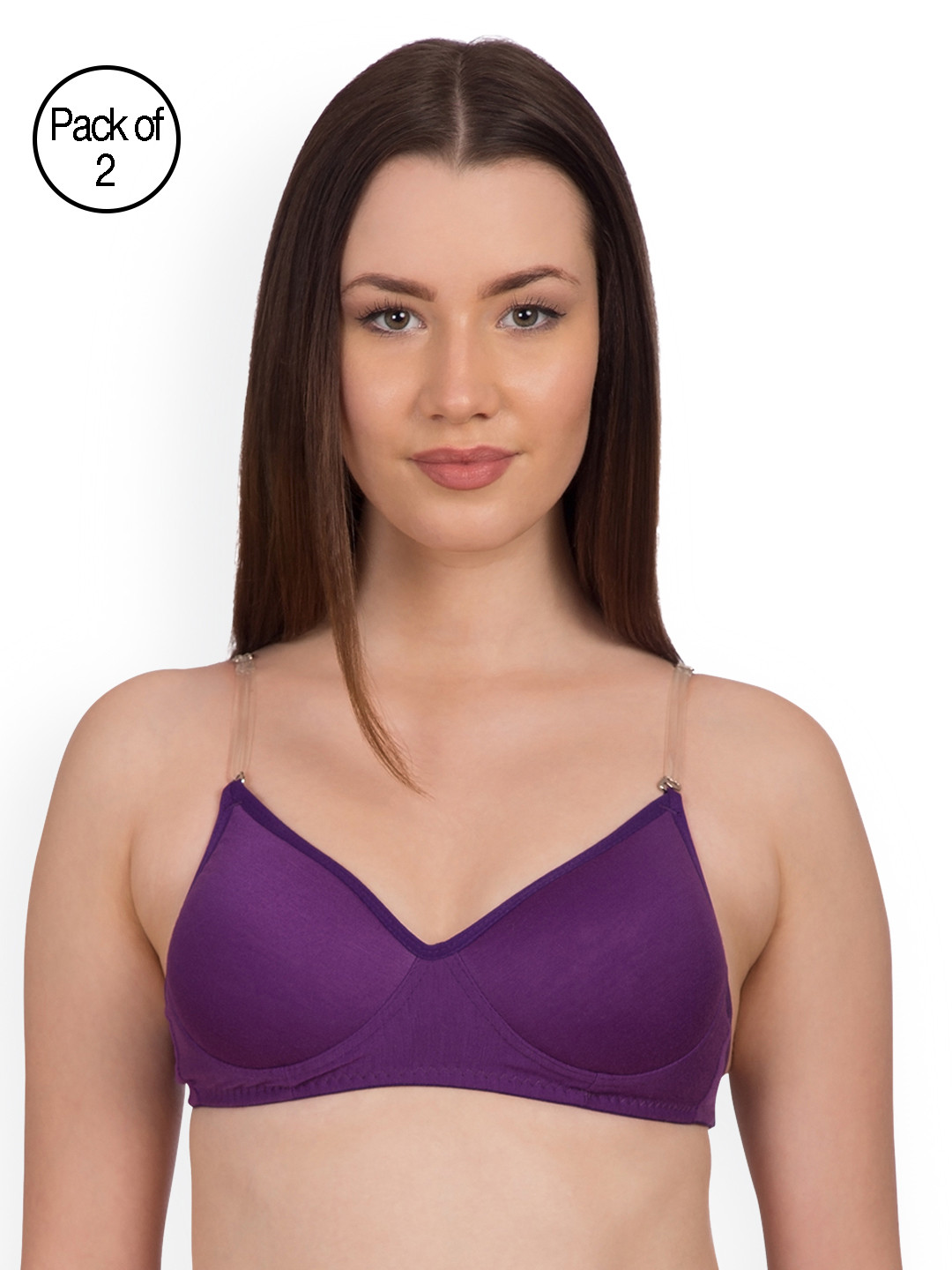 

Komli Pack of 2 Non-Wired Heavily Padded Transparent Back T-shirt Bras K9515-2PC-DPR, Purple