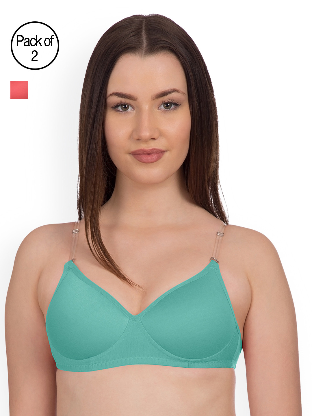 

Komli Pack of 2 Non-Wired Heavily Padded T-shirt Bras K9515-2PC-CGRN-CRL, Sea green
