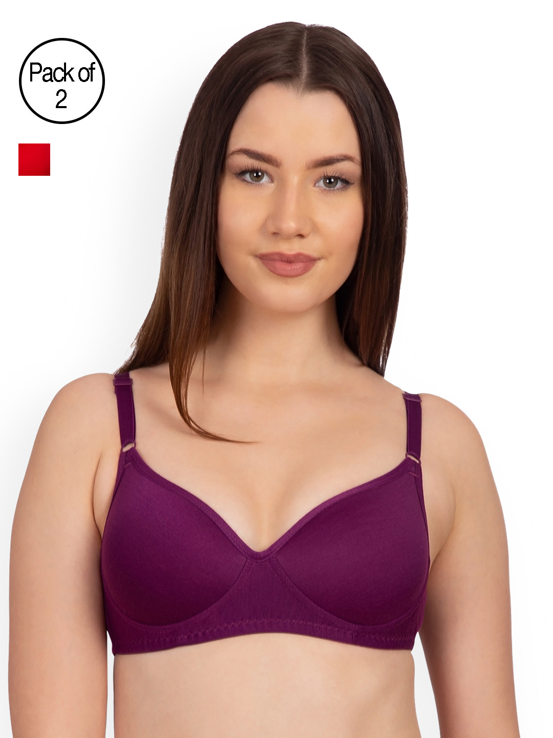 

Komli Pack of 2 Non-Wired Lightly Padded T-shirt Bras K9511-2PC-MG-RD, Magenta