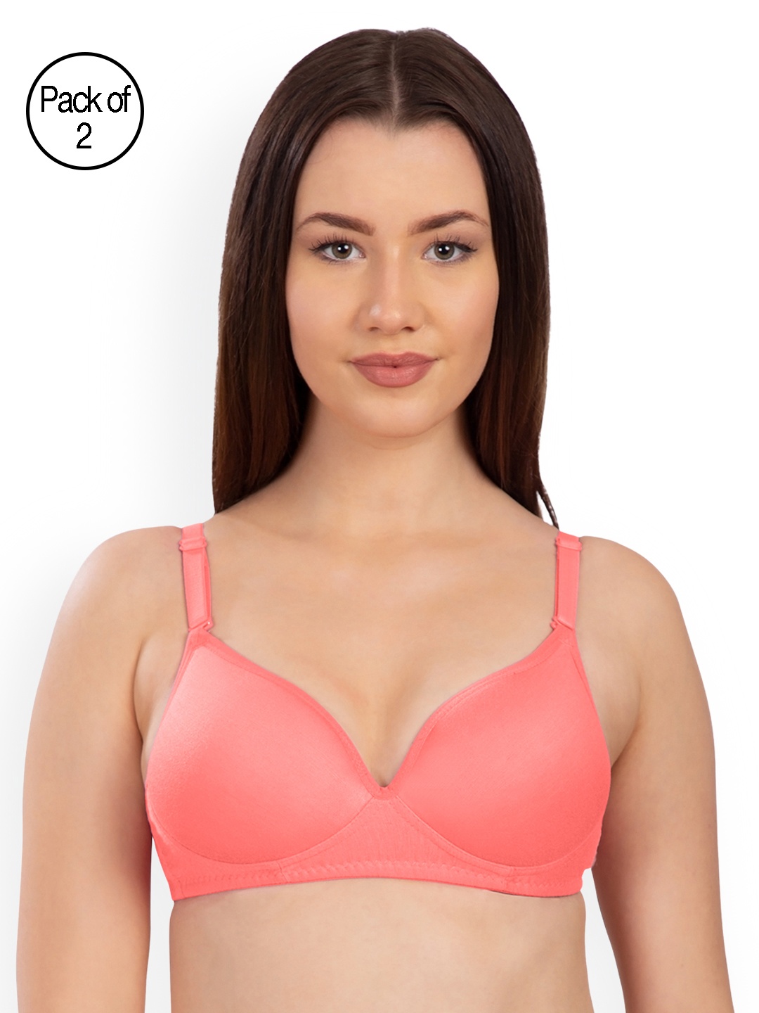 

Komli Pack of 2 Non-Wired Heavily Padded T-shirt Bras K915-2PC-CRL, Coral