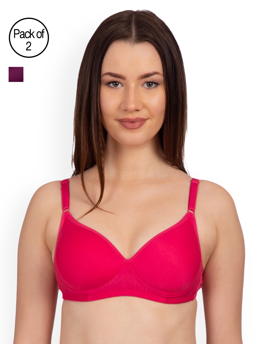 

Komli Pack of 2 Non-Wired Lightly Padded T-shirt Bras K9511-2PC-DPK-MG, Pink