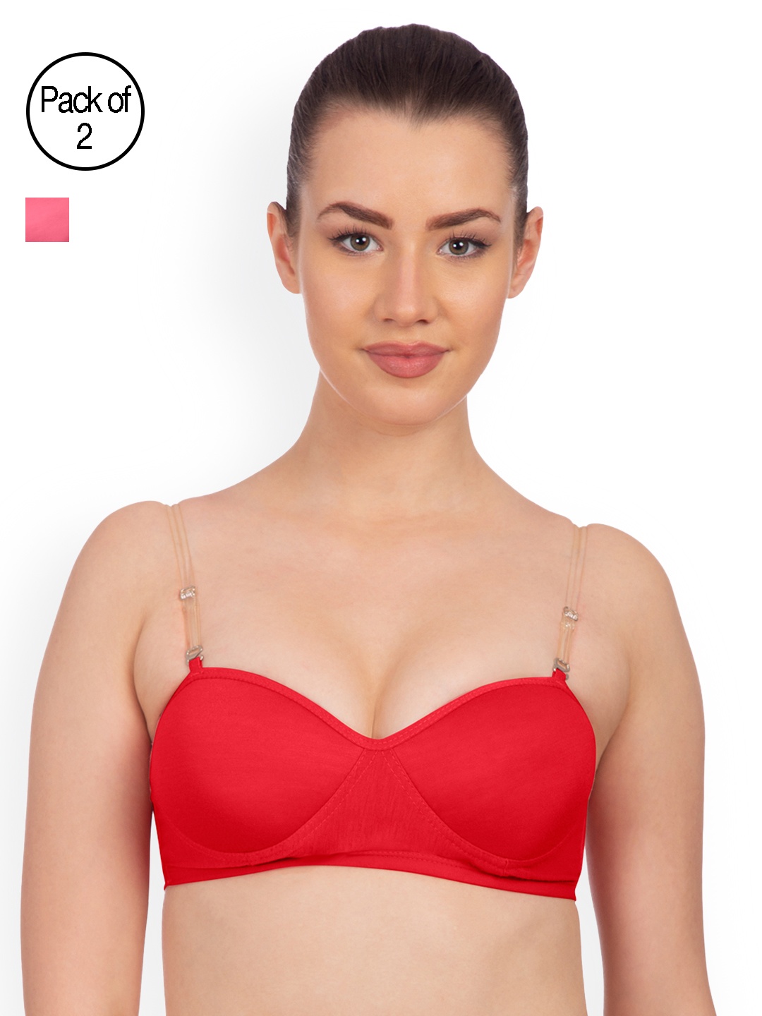 

Komli Pack of 2 Non-Wired Heavily Padded T-shirt Bras K9412-2PC-RD-BPK, Red