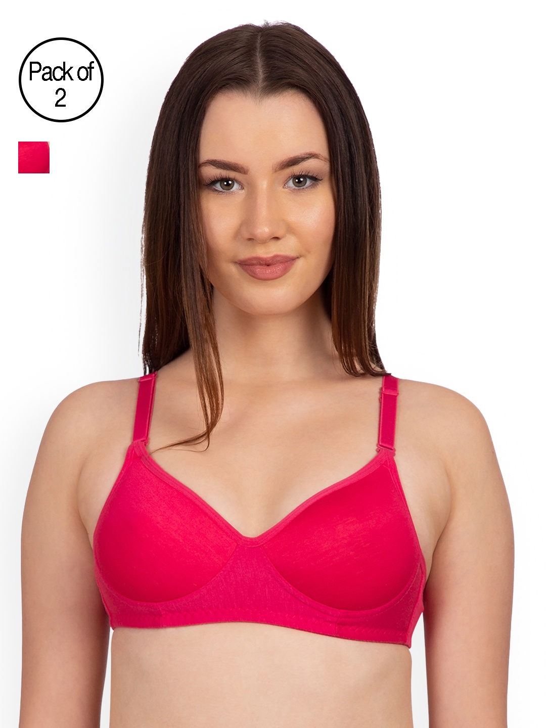 

KOMLI Set Of 2 Solid Non-Wired Heavily Padded T-shirt Bra K9555-2PC-DPK, Pink