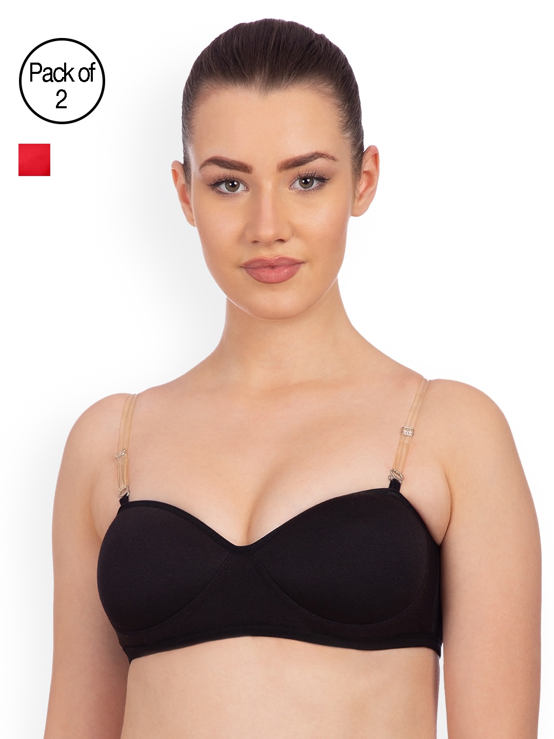 

Komli Pack of 2 Non-Wired Heavily Padded Demi Bras K9412-2PC-BL-RD, Black