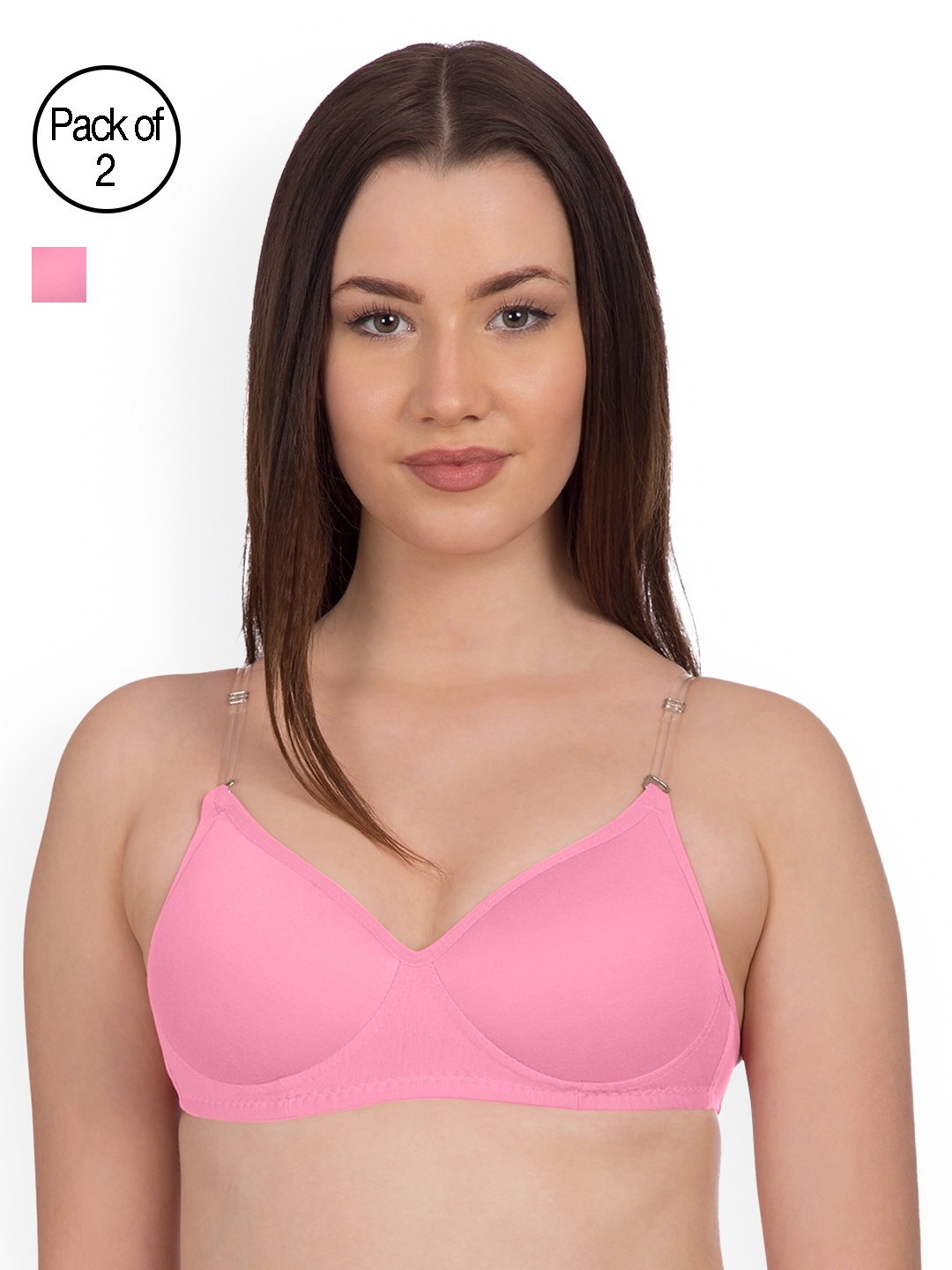 

Komli Pack of 2 Non-Wired Heavily Padded T-shirt Bras K9515-2PC-BPK, Pink