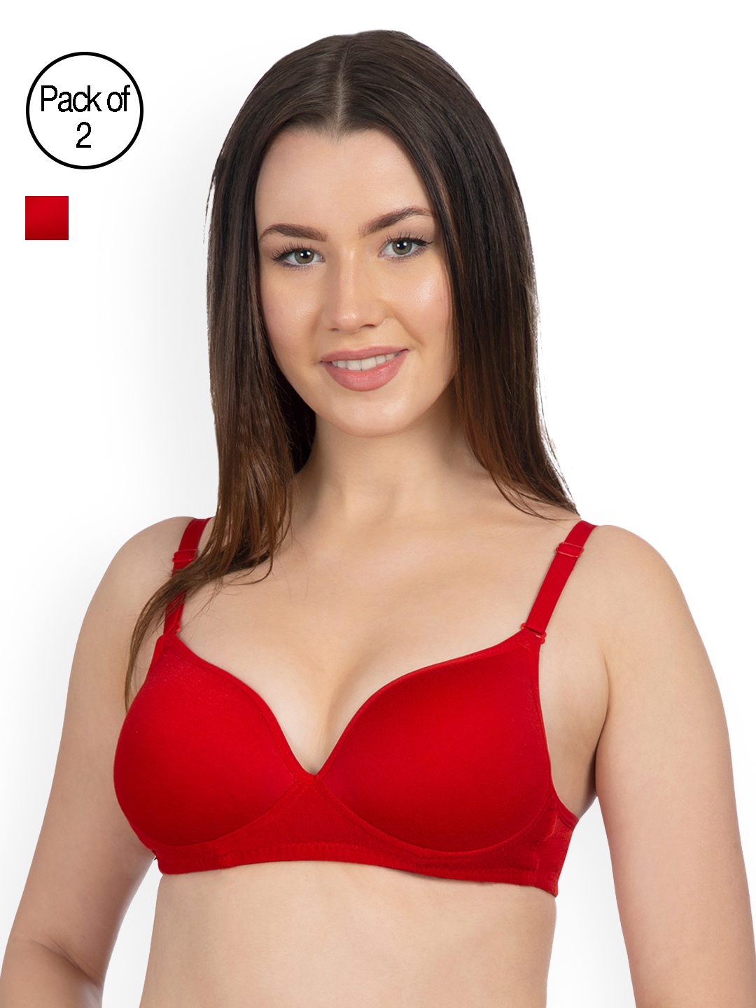 

Komli Red Pack of 2 Non-Wired Heavily Padded T-shirt Bras K915-2PC-RD