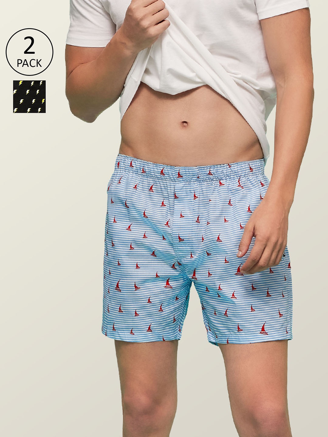 

XYXX Men Printed Pack of 2 Remix Pure Cotton Boxer XYBOX2PCKN144, Black