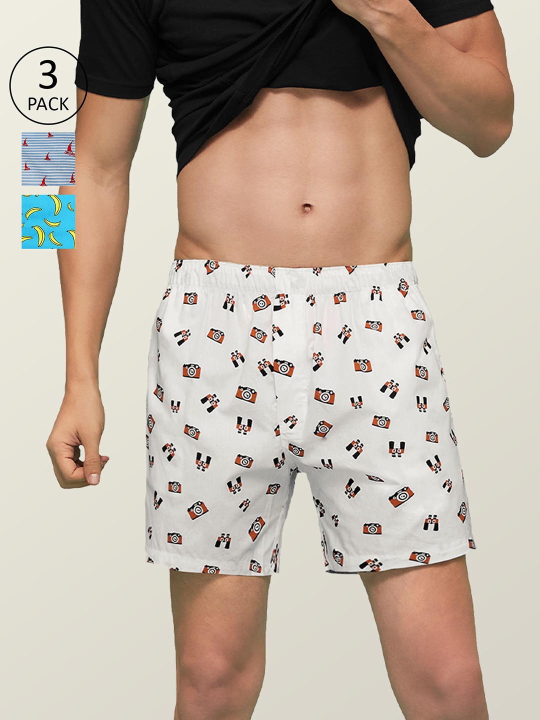 

XYXX Men Printed Pack of 3 Remix Pure Cotton Boxer XYBOX3PCKN82, Blue
