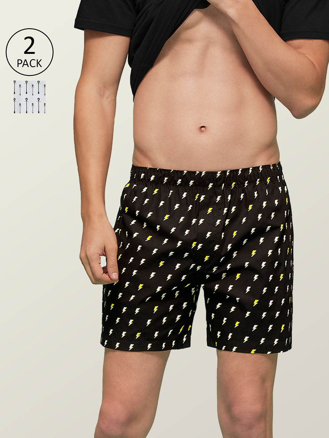 

XYXX Men Printed Pack of 2 Remix Pure Cotton Boxer XYBOX2PCKN143, Black