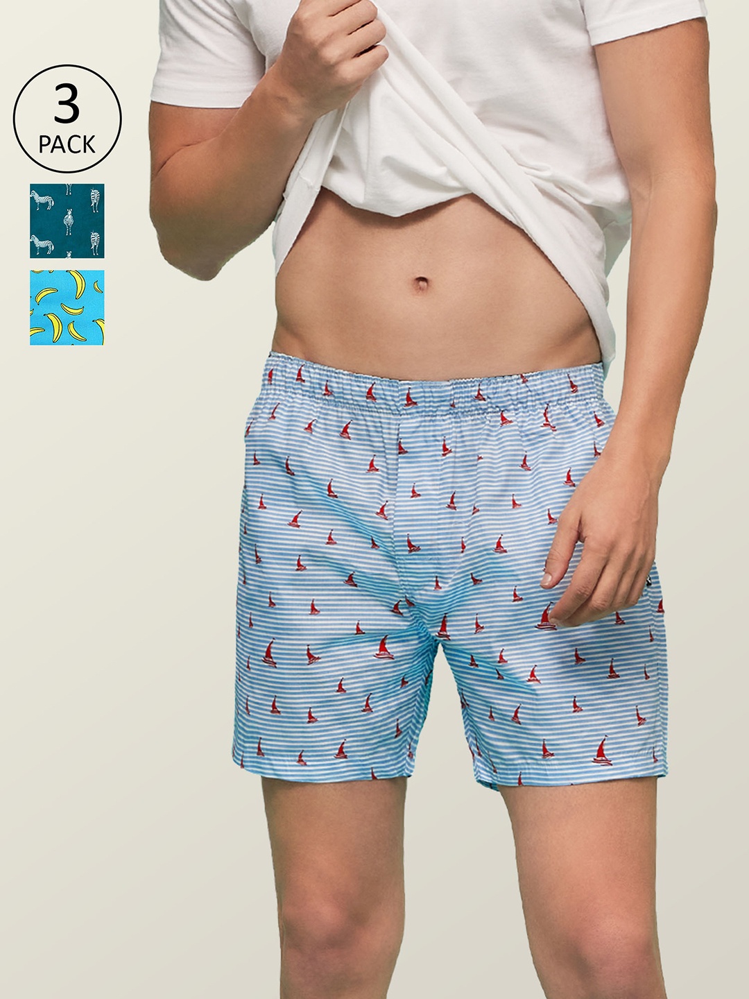 

XYXX Men Printed Pack of 3 Remix Pure Cotton Boxer XYBOX3PCKN84, Blue