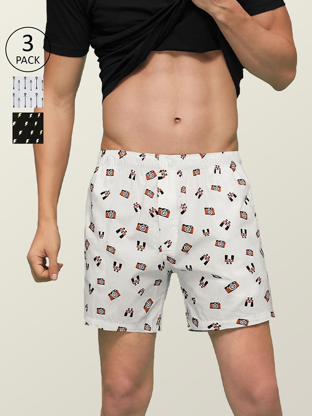 

XYXX Men Printed Pack of 3 Remix Pure Cotton Boxer XYBOX3PCKN100, Black