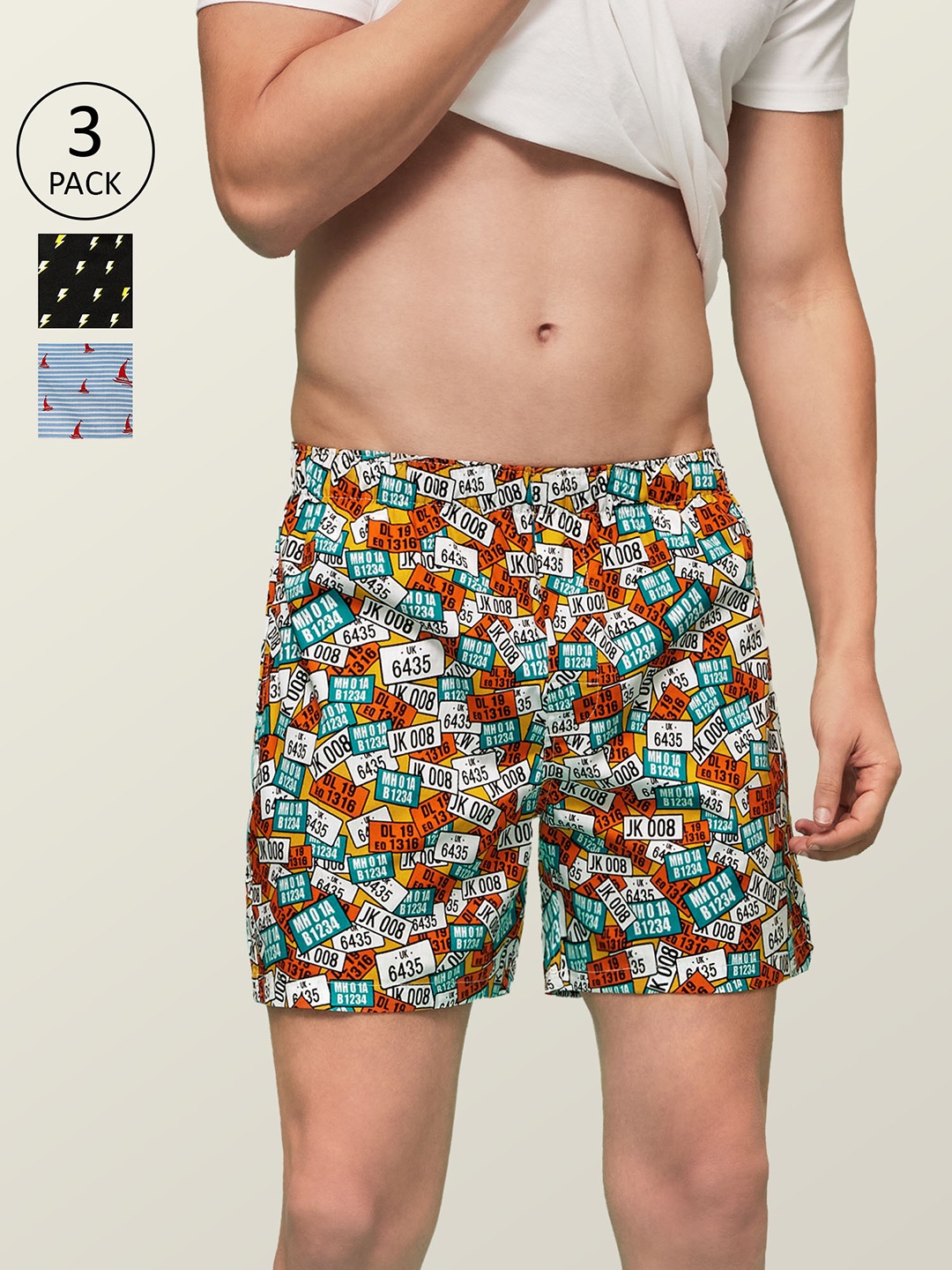 

XYXX Men Printed Pack of 3 Remix Pure Cotton Boxer XYBOX3PCKN102, Black