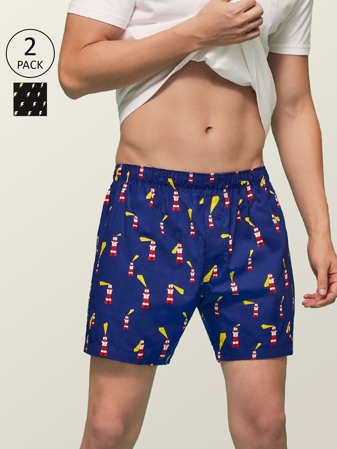 

XYXX Men Printed Pack of 2 Remix Pure Cotton Boxer XYBOX2PCKN147, Black