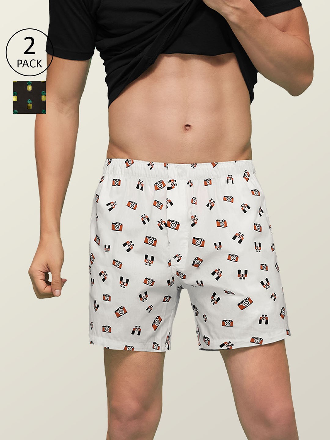 

XYXX Men Printed Pack of 2 Remix Pure Cotton Boxer XYBOX2PCKN118, Black