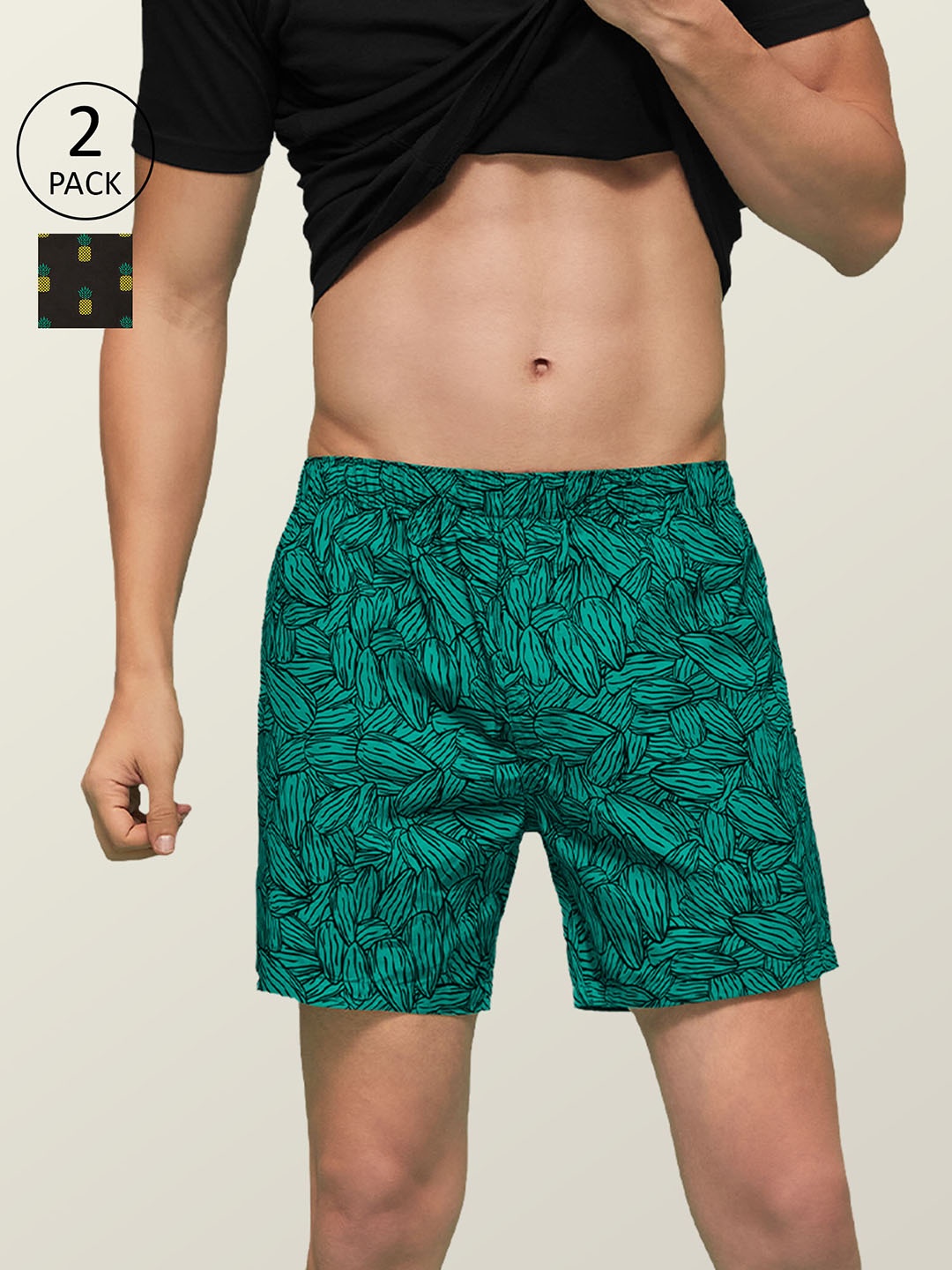 

XYXX Men Printed Pack of 2 Remix Pure Cotton Boxer XYBOX2PCKN116, Black