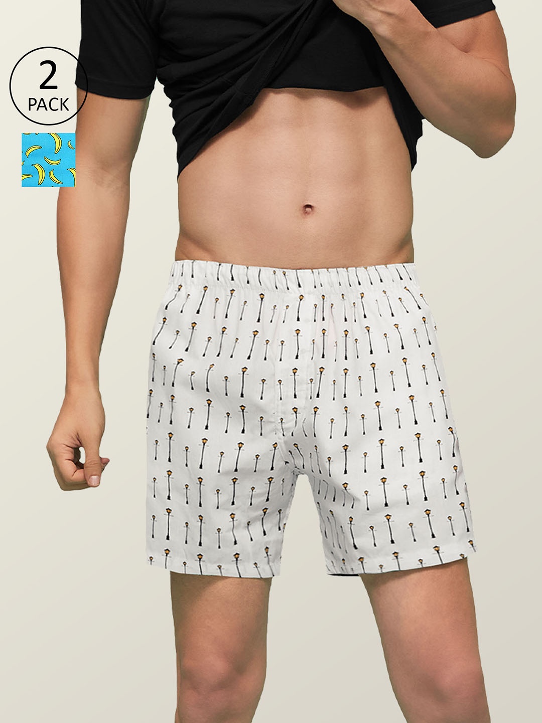 

XYXX Men Printed Pack of 2 Remix Pure Cotton Boxer XYBOX2PCKN113, Blue